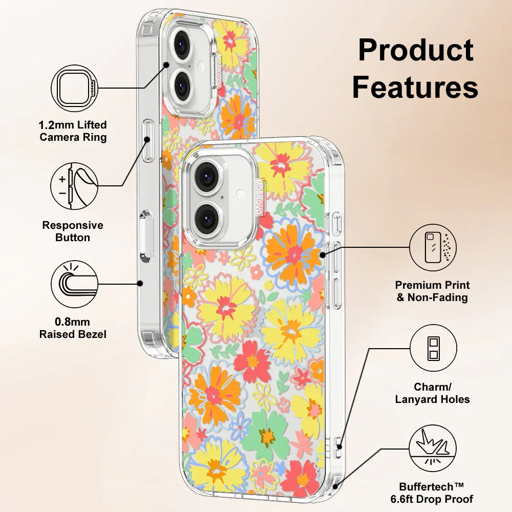 Retro Boho Hippie Flowers Phone Case - iPhone 16 Plus Case Clear