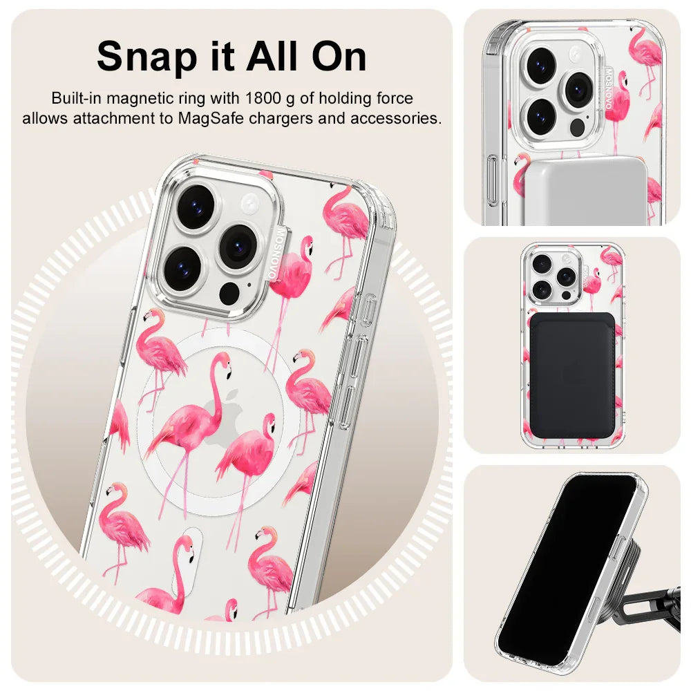 Flamingo Phone Case - iPhone 16 Pro Case Clear With MagSafe
