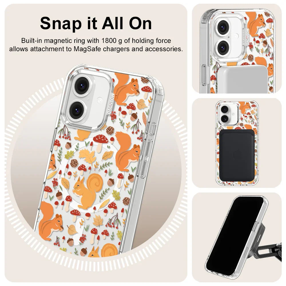 Autumn Squirrel Phone Case - iPhone 16 Plus Case Clear With MagSafe