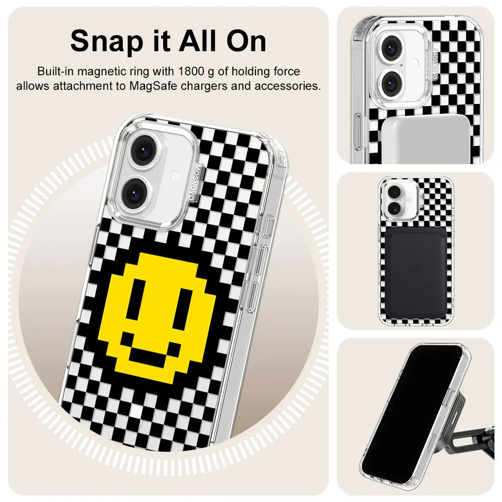 Smile Checkered Phone Case - iPhone 16 Case Clear With MagSafe