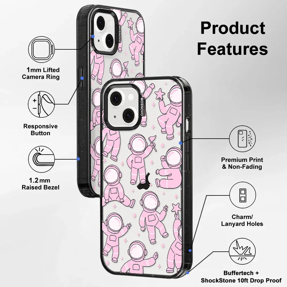 Pink Astronaut Phone Case - iPhone 13 Case Clear Black ShockStone