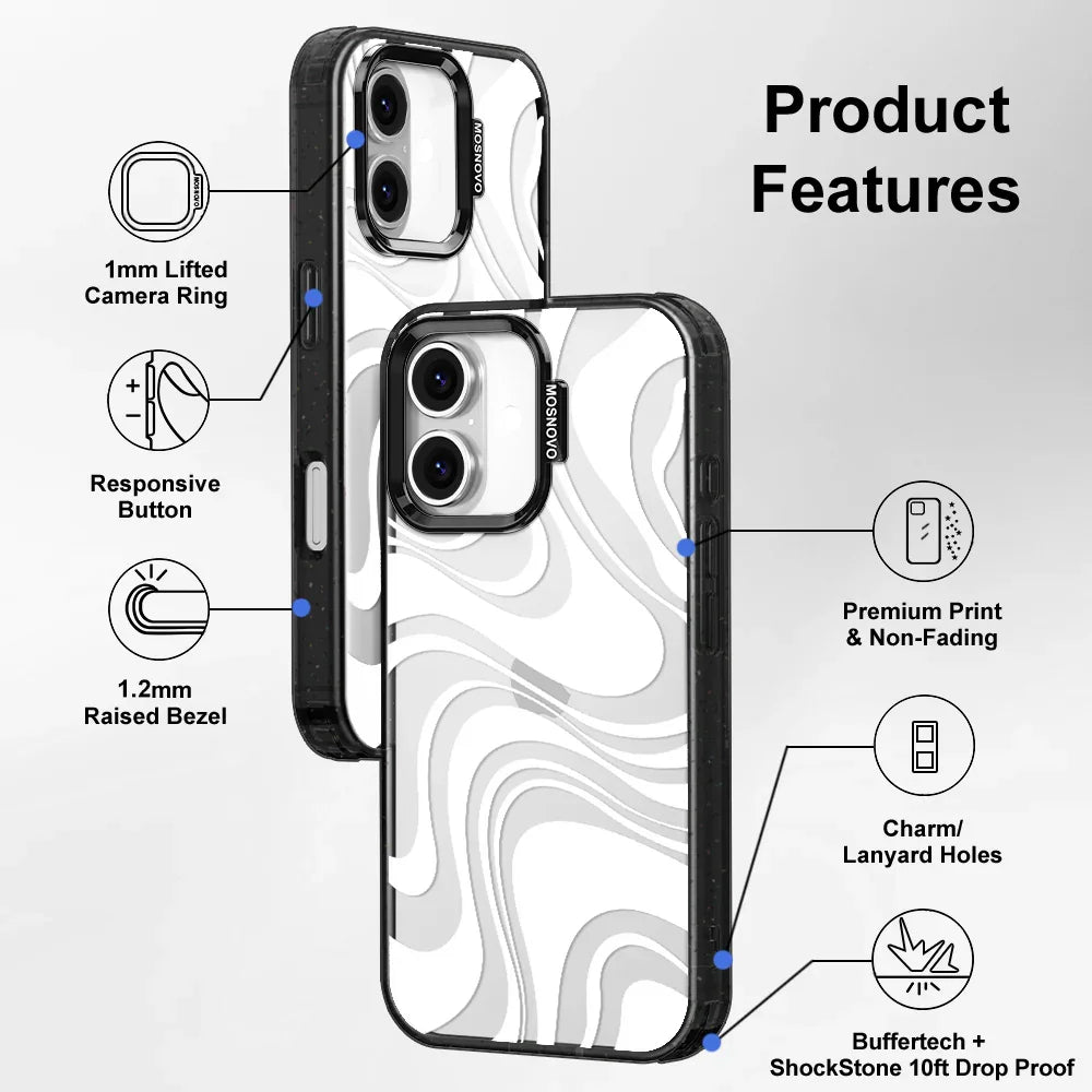 White Swirl Phone Case - iPhone 16 Case Clear Black ShockStone