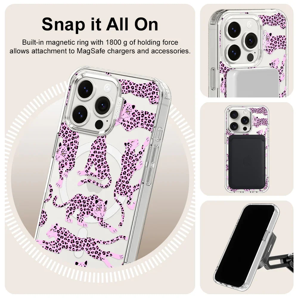 Pink Leopard Phone Case - iPhone 15 Pro Case Clear With MagSafe