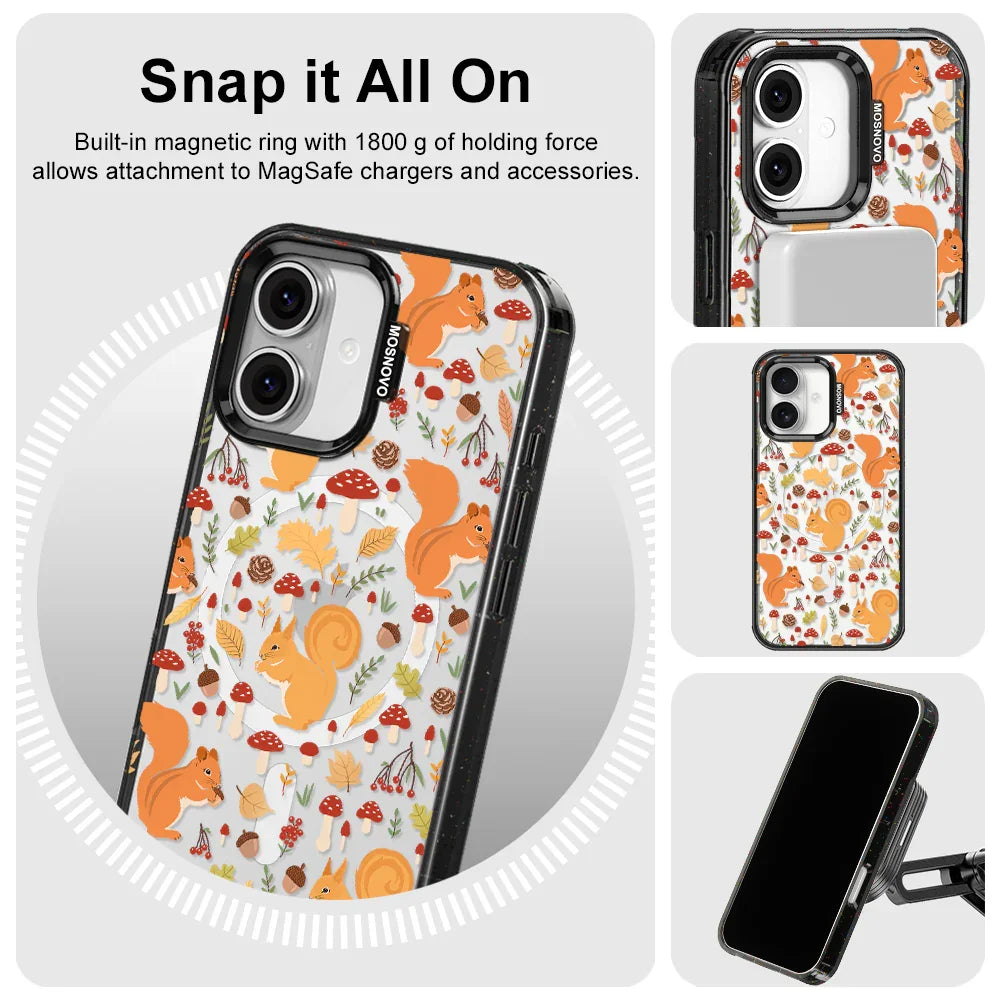 Autumn Squirrel Phone Case - iPhone 16 Plus Case Clear Black ShockStone With MagSafe