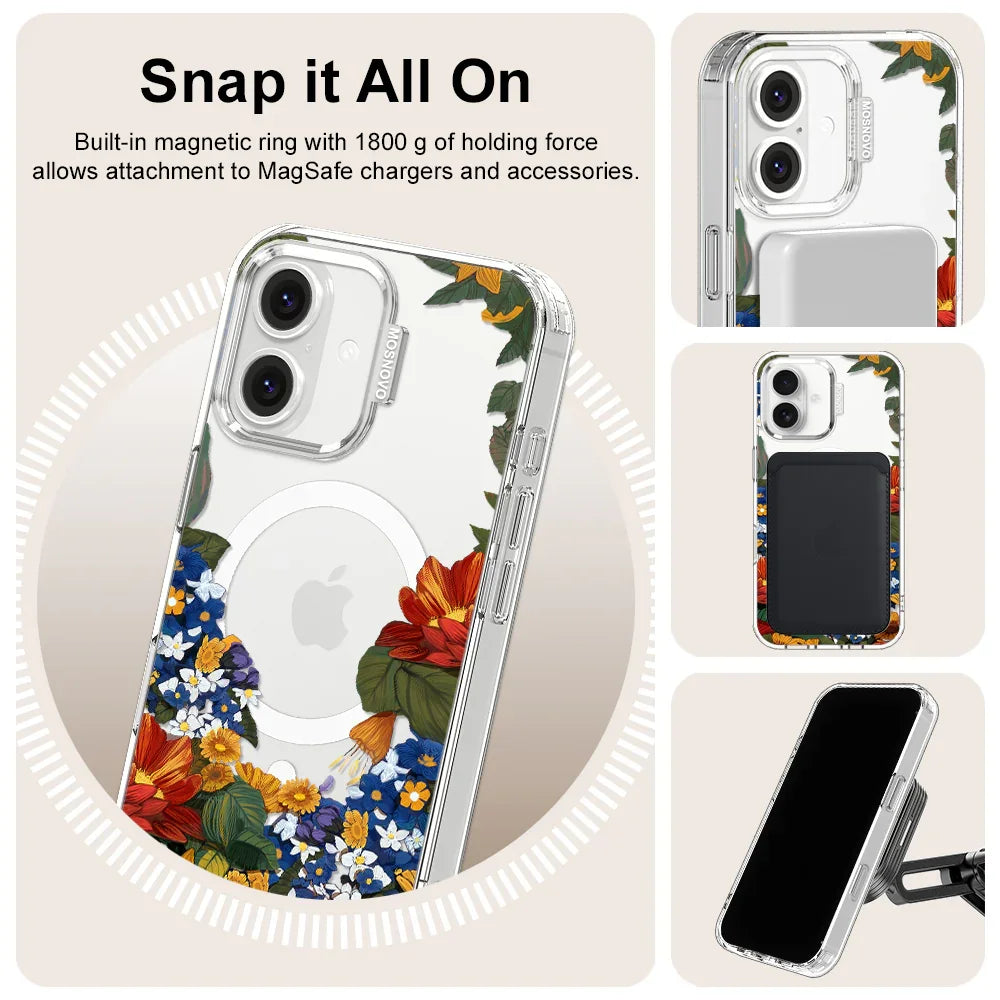 Floral Garden Phone Case - iPhone 16 Plus Case Clear With MagSafe