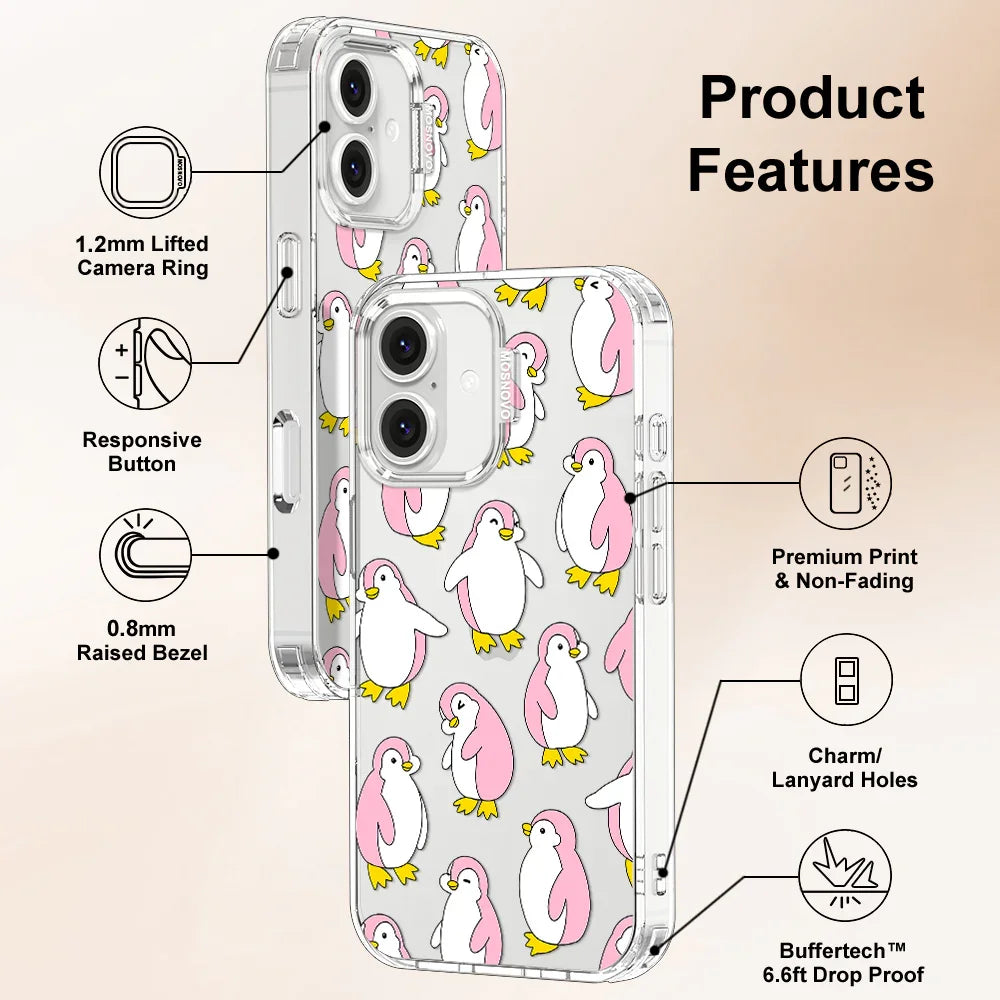Pink Penguins Phone Case - iPhone 16 Plus Case Clear
