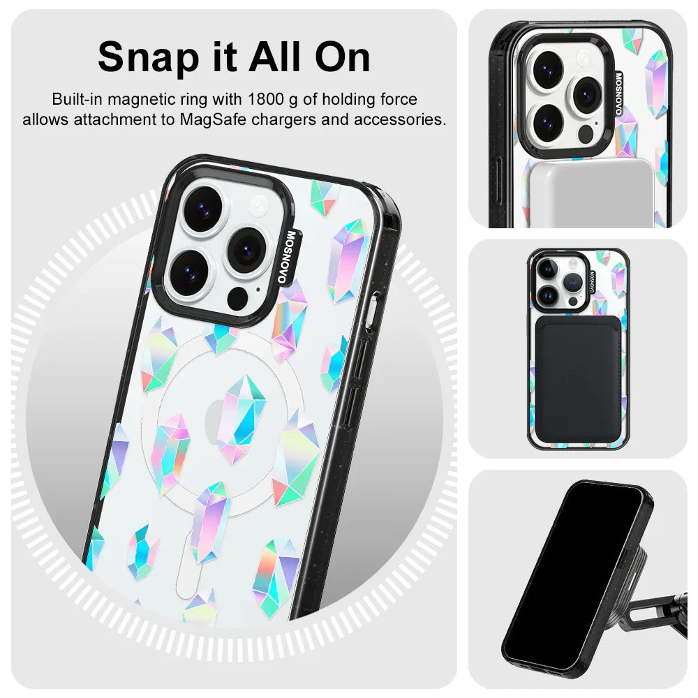 Crystal Gradient Diamond Phone Case - iPhone 14 Pro Case Clear Black ShockStone With MagSafe