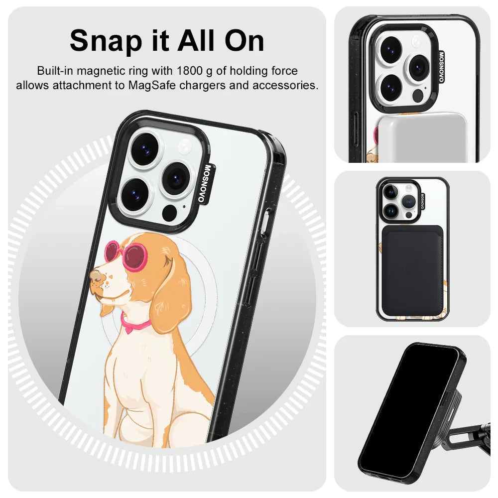 Cute Beagle Phone Case - iPhone 14 Pro Case Clear Black ShockStone With MagSafe