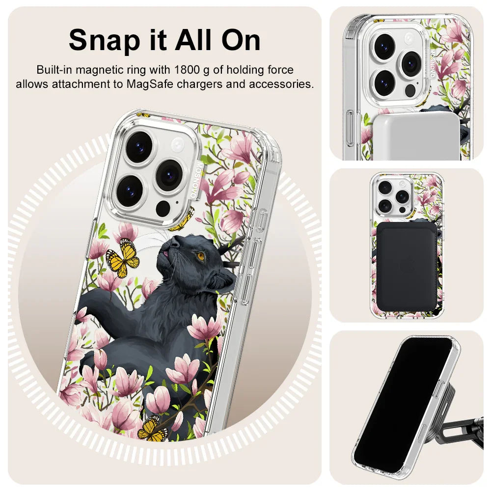 Black Leopard Garden Phone Case - iPhone 16 Pro Case Clear With MagSafe