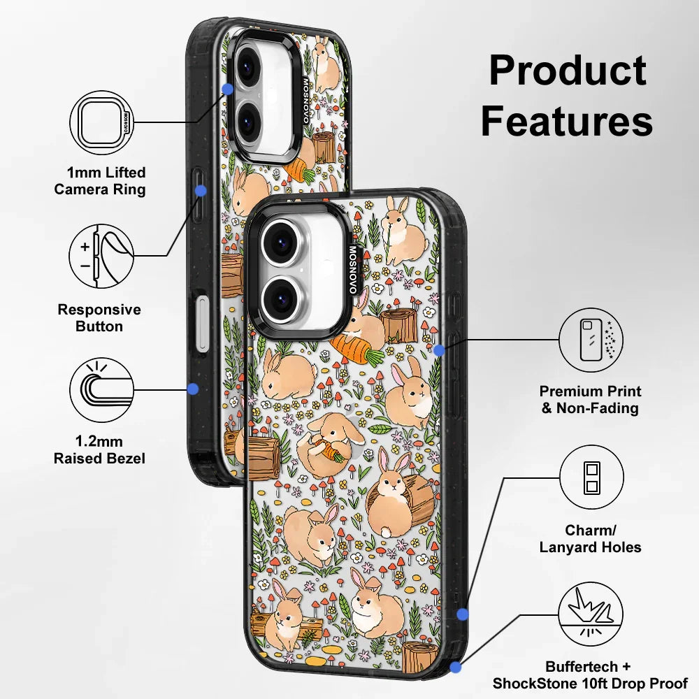 Cute Bunny Garden Phone Case - iPhone 16 Case Clear Black ShockStone