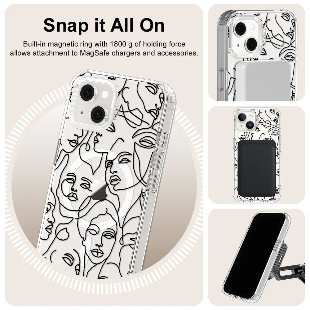 Abstract Face Line Art Phone Case - iPhone 14 Plus Case Clear With MagSafe