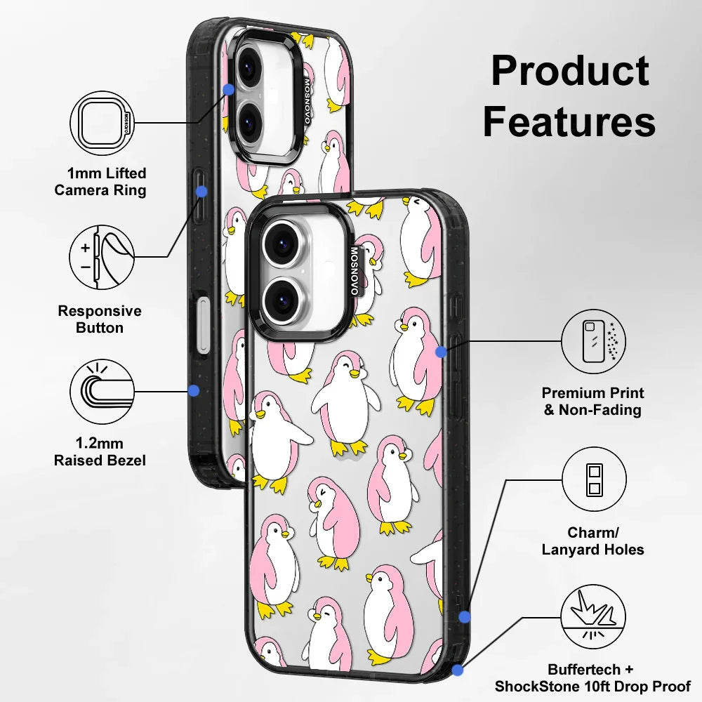 Pink Penguins Phone Case - iPhone 16 Plus Case Clear Black ShockStone