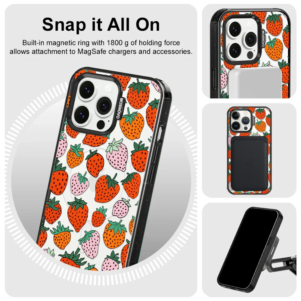 Cute Strawberry Phone Case - iPhone 13 Pro Case Clear Black ShockStone With MagSafe