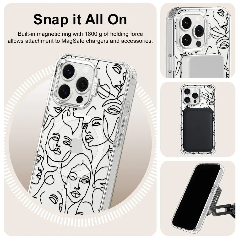 Abstract Face Line Art Phone Case - iPhone 16 Pro Max Case Clear With MagSafe