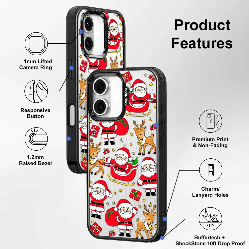 Cute Santa Claus Deer Phone Case - iPhone 16 Case Clear Black ShockStone