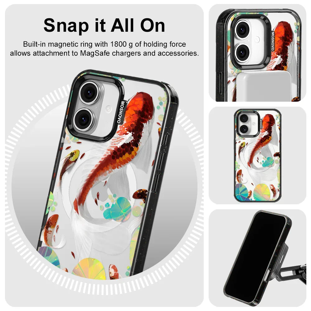 Koi Art Phone Case - iPhone 16 Case Clear Black ShockStone With MagSafe