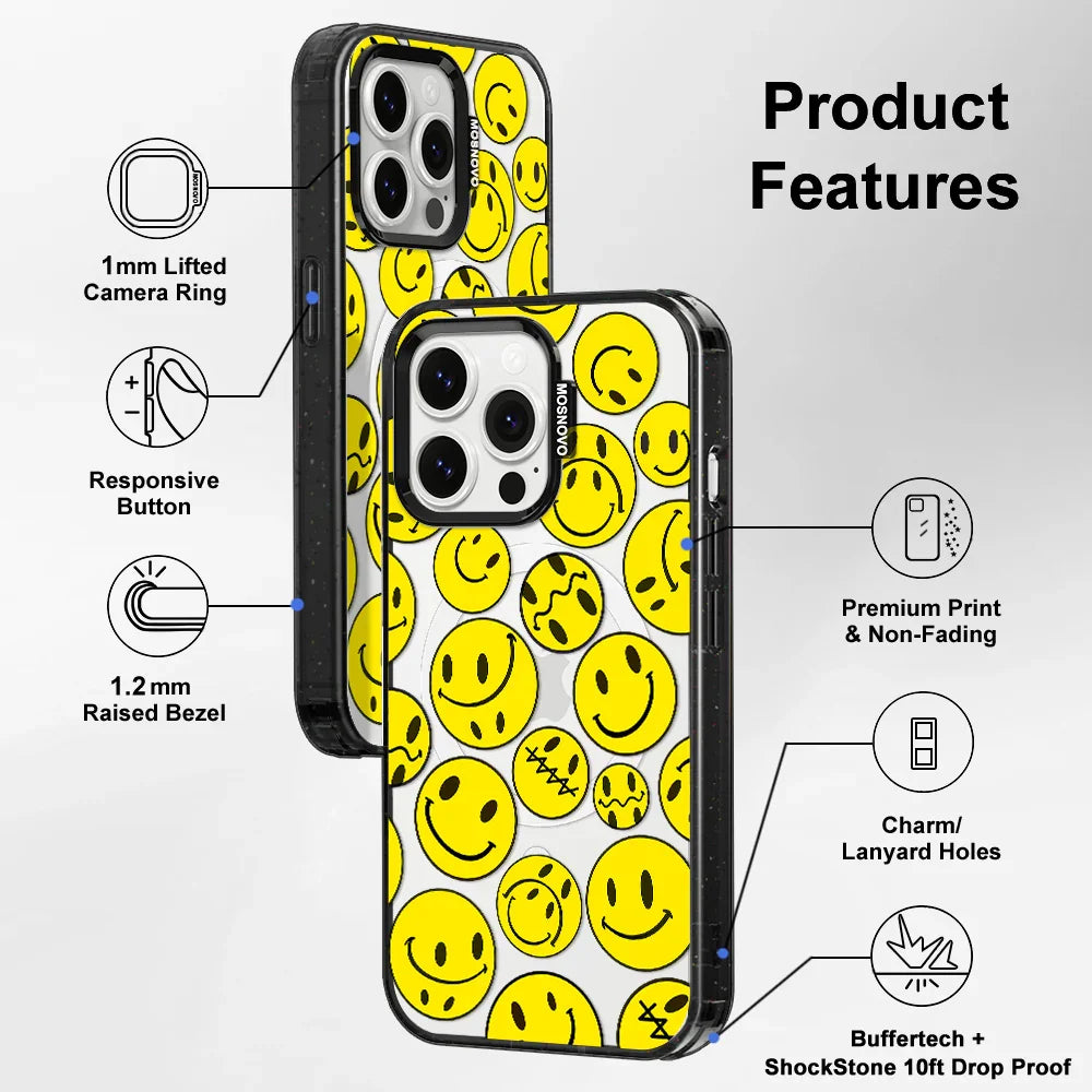 Smiley Face Phone Case - iPhone 14 Pro Max Case Clear Black ShockStone With MagSafe