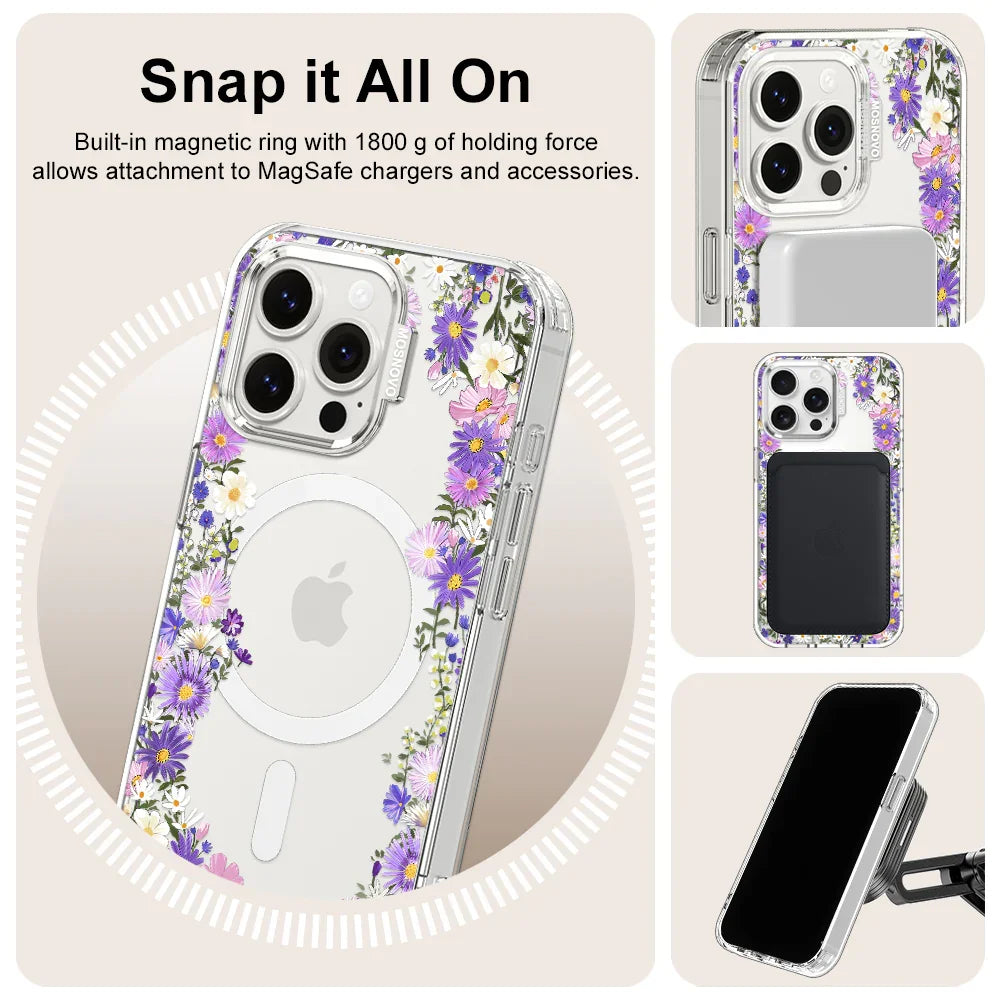 Purple Daisy Garden Phone Case - iPhone 15 Pro Max Case Clear With MagSafe