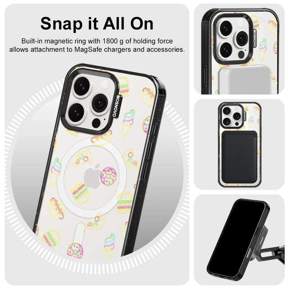 Neon Junk Food Phone Case - iPhone 16 Pro Case Clear Black ShockStone With MagSafe