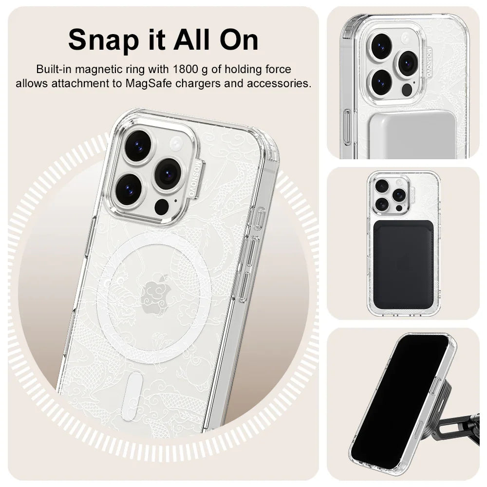 White Dragon Phone Case - iPhone 16 Pro Case Clear With MagSafe