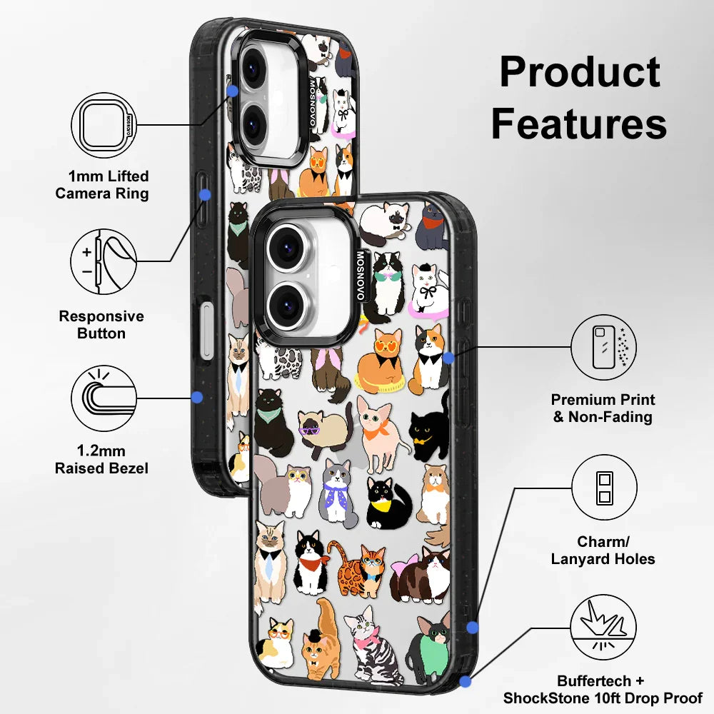 Cute Cat Phone Case - iPhone 16 Case Clear Black ShockStone