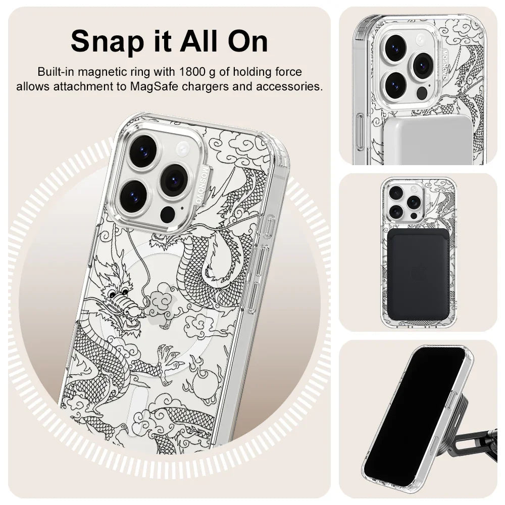 Black Dragon Phone Case - iPhone 16 Pro Case Clear With MagSafe