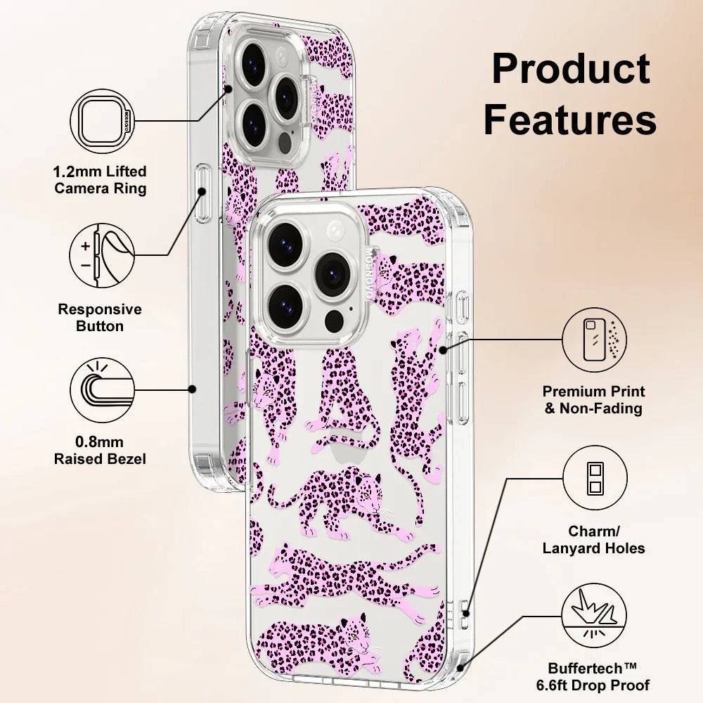 Pink Leopard Phone Case - iPhone 15 Pro Case Clear