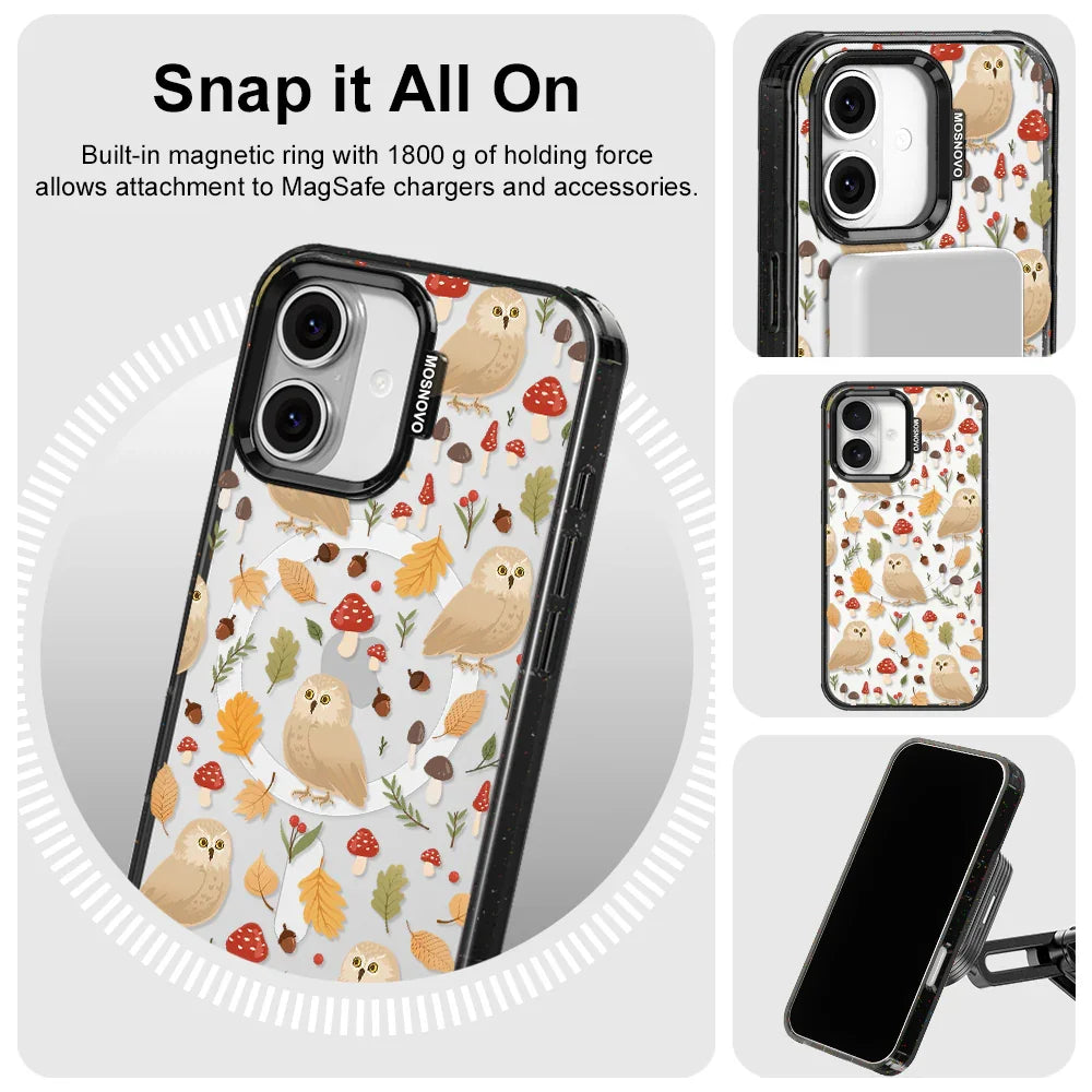 Autumn Owl Phone Case - iPhone 16 Plus Case Clear Black ShockStone With MagSafe
