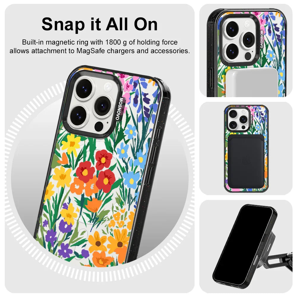 Spring Botanical Flower Floral Phone Case - iPhone 16 Pro Case Clear Black ShockStone With MagSafe