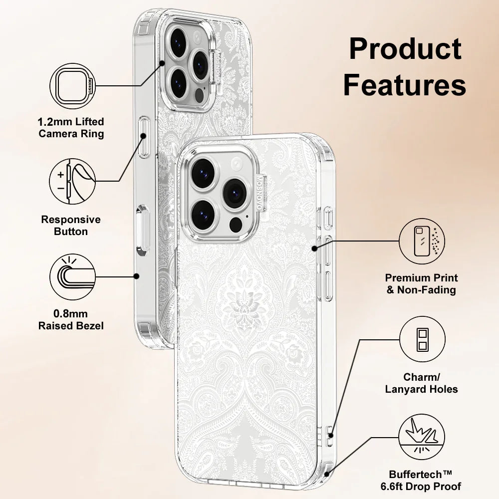 White Damask Phone Case - iPhone 16 Pro Case Clear