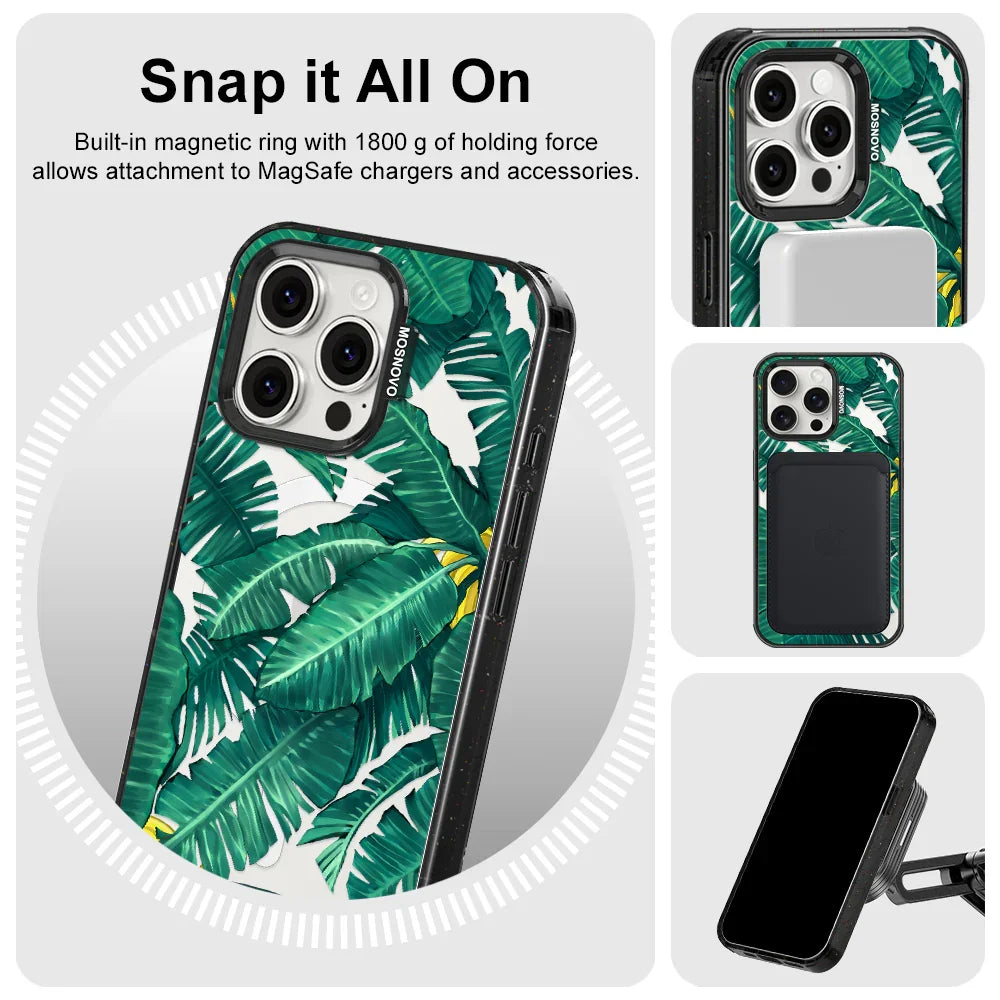 Banana Leaf Phone Case - iPhone 15 Pro Max Case Clear Black ShockStone With MagSafe