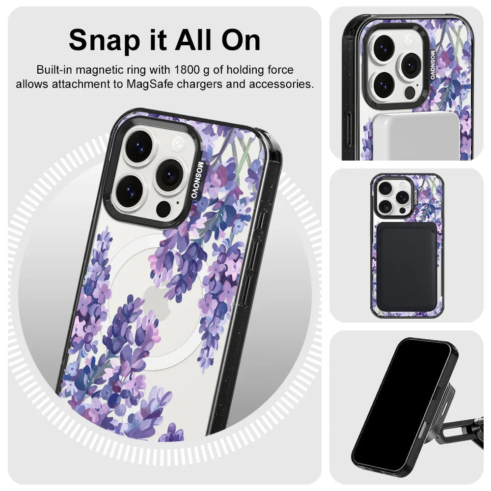 Lavender Phone Case - iPhone 16 Pro Case Clear Black ShockStone With MagSafe