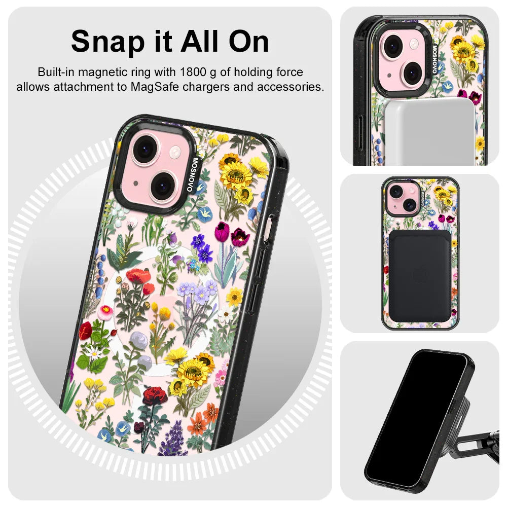 Wildflowers Phone Case - iPhone 15 Plus Case Clear Black ShockStone With MagSafe