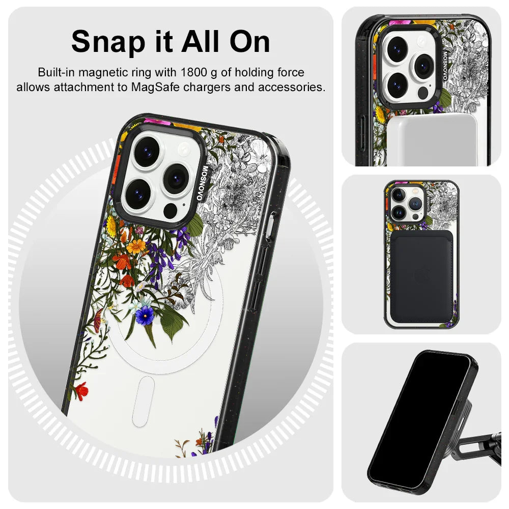 Spring Meadow Phone Case - iPhone 13 Pro Case Clear Black ShockStone With MagSafe