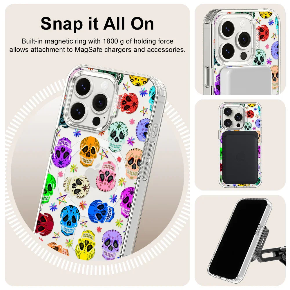 Sugar Skull Phone Case - iPhone 15 Pro Case Clear With MagSafe