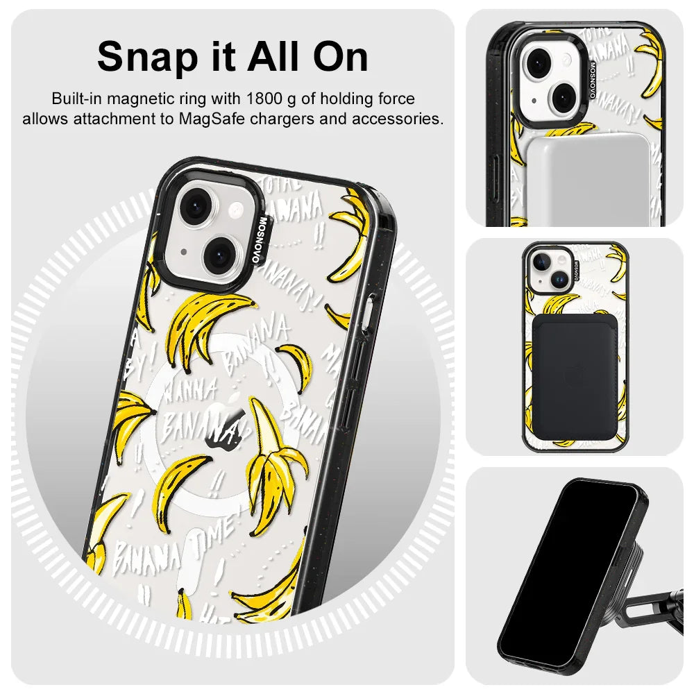 Banana Banana Phone Case - iPhone 14 Plus Case Clear Black ShockStone With MagSafe