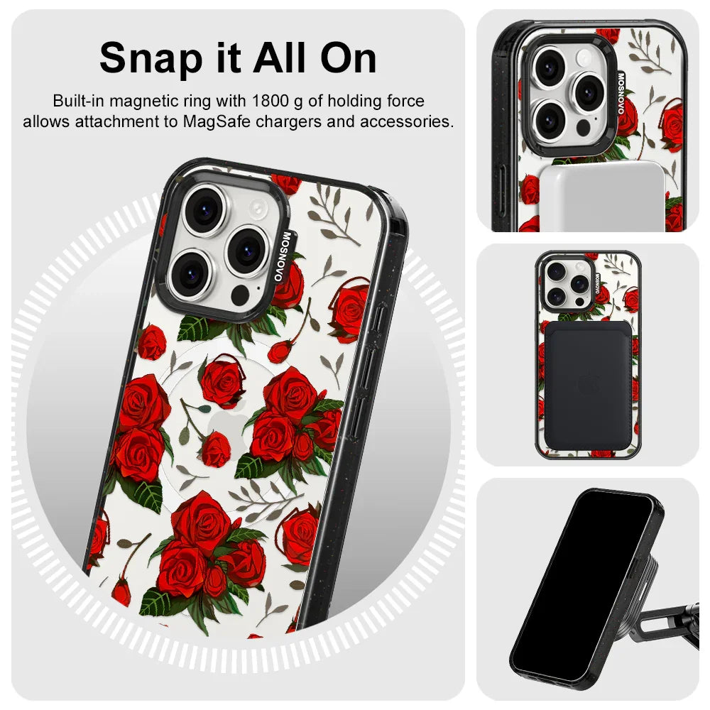Roses Phone Case - iPhone 15 Pro Max Case Clear Black ShockStone With MagSafe