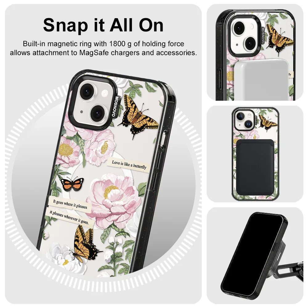 Bloom Phone Case - iPhone 14 Case Clear Black ShockStone With MagSafe