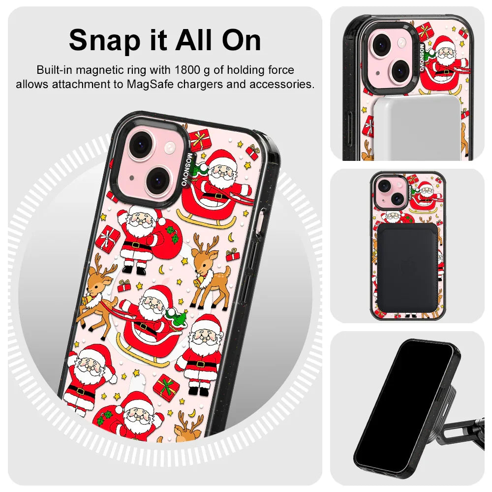 Cute Santa Claus Deer Phone Case - iPhone 15 Plus Case Clear Black ShockStone With MagSafe