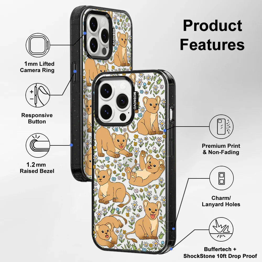 Cute Lion Phone Case - iPhone 14 Pro Max Case Clear Black ShockStone