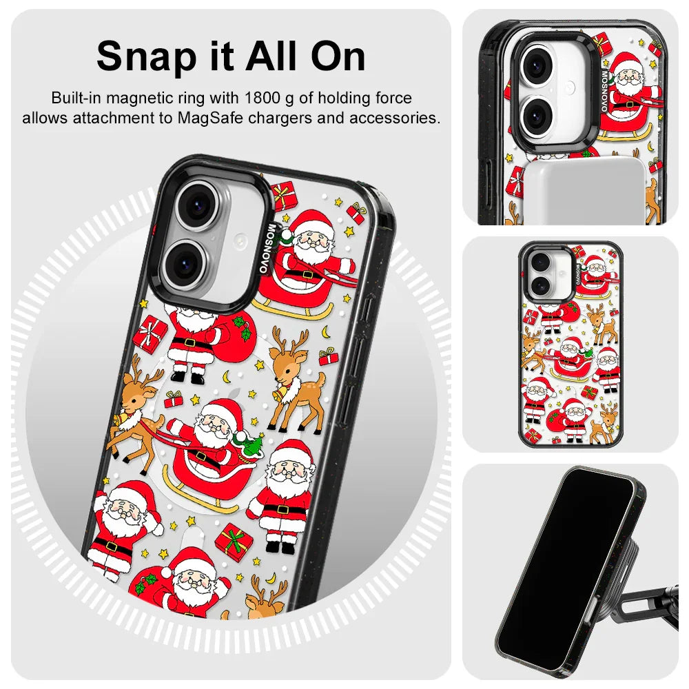 Cute Santa Claus Deer Phone Case - iPhone 16 Case Clear Black ShockStone With MagSafe
