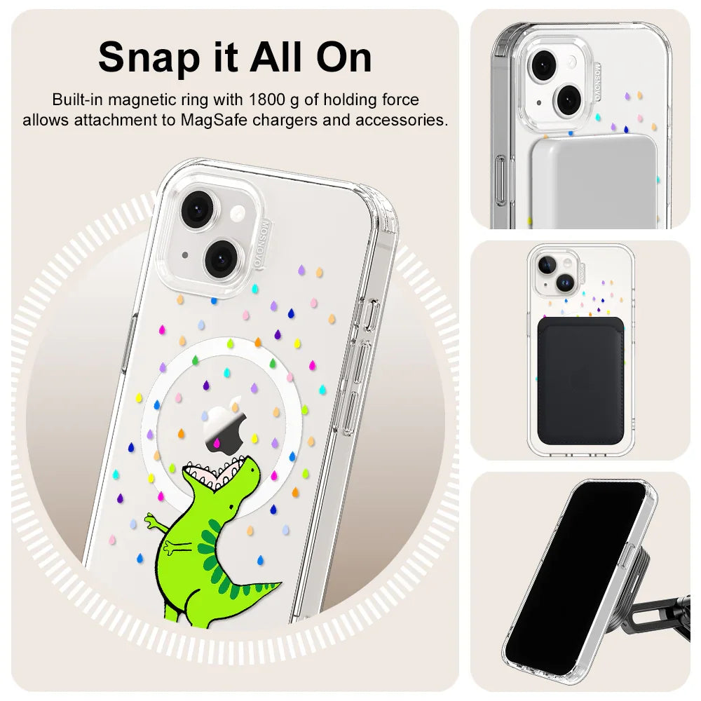 Rainbow Dinosaur Phone Case - iPhone 13 Case Clear With MagSafe