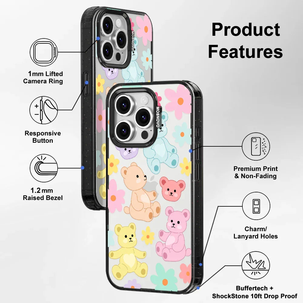 Cute Teddy Bear Phone Case - iPhone 16 Pro Case Clear Black ShockStone