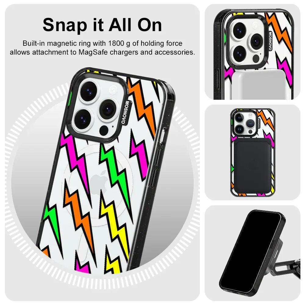 Colorful Lightning Phone Case - iPhone 14 Pro Case Clear Black ShockStone With MagSafe