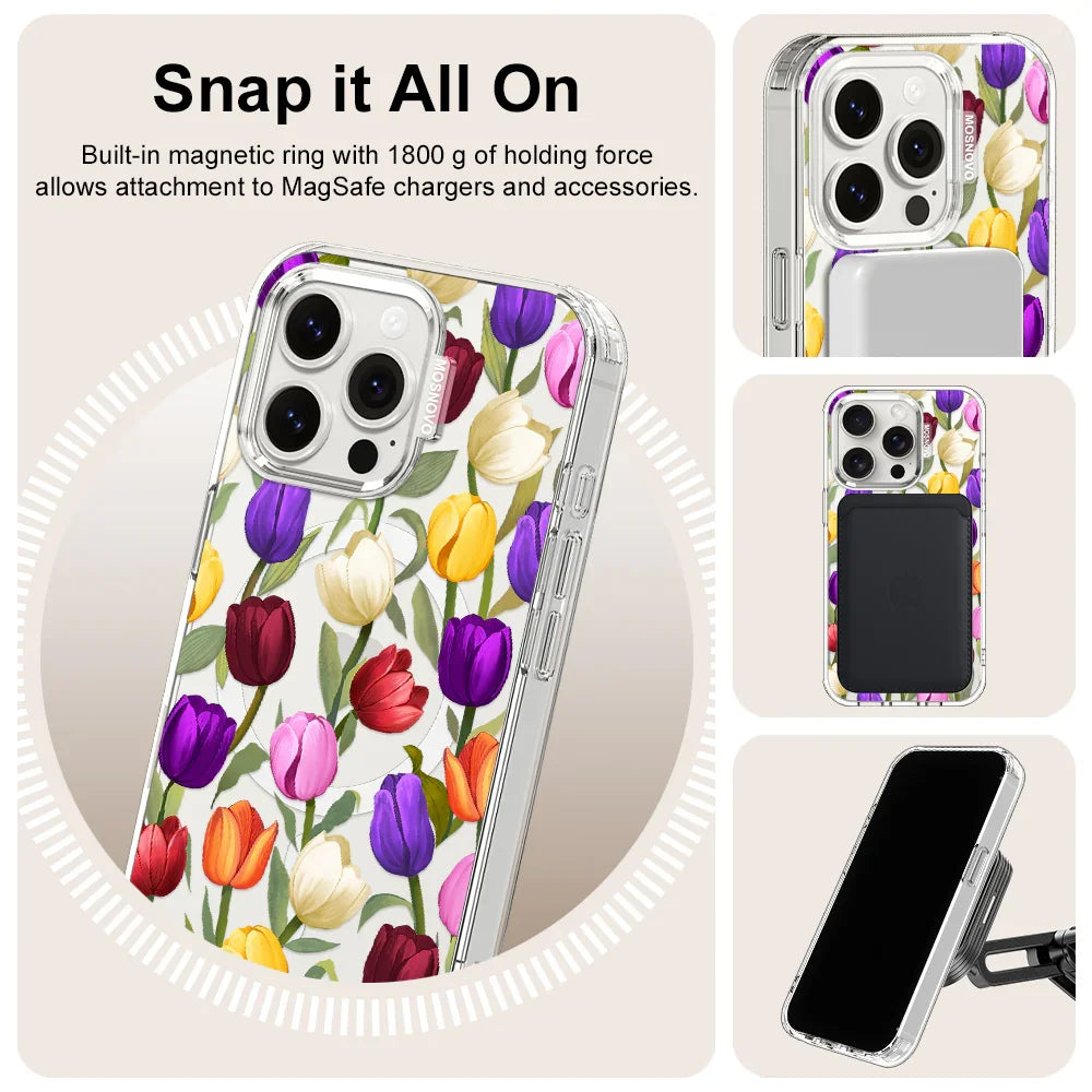 Colorful Tulips Phone Case - iPhone 15 Pro Case Clear With MagSafe