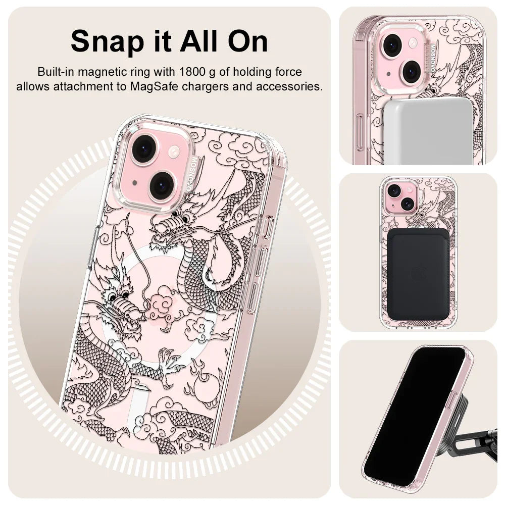 Black Dragon Phone Case - iPhone 15 Case Clear With MagSafe