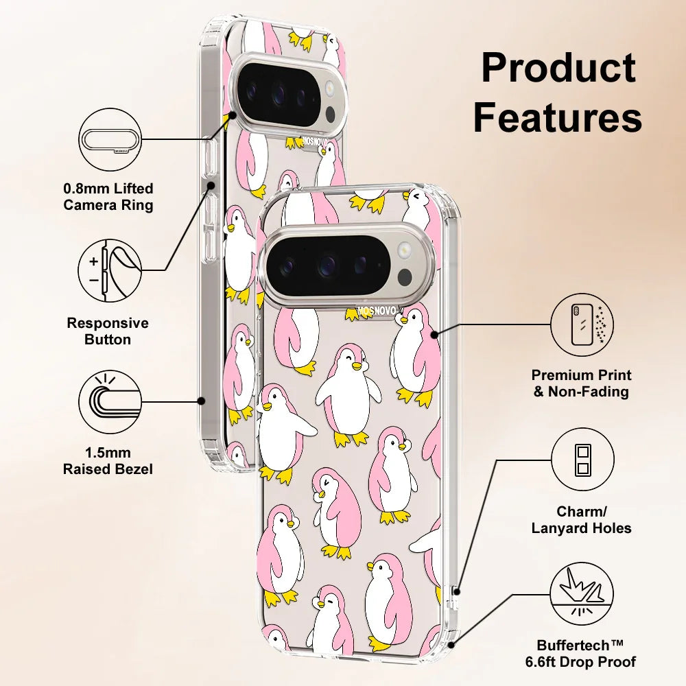 Pink Penguins Phone Case - Google Pixel 9 Pro Case Clear