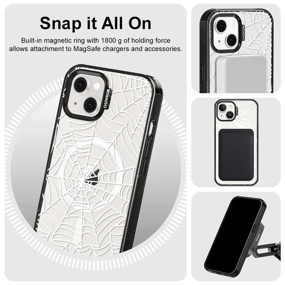 Spider Web Phone Case - iPhone 13 Case Clear Black ShockStone With MagSafe