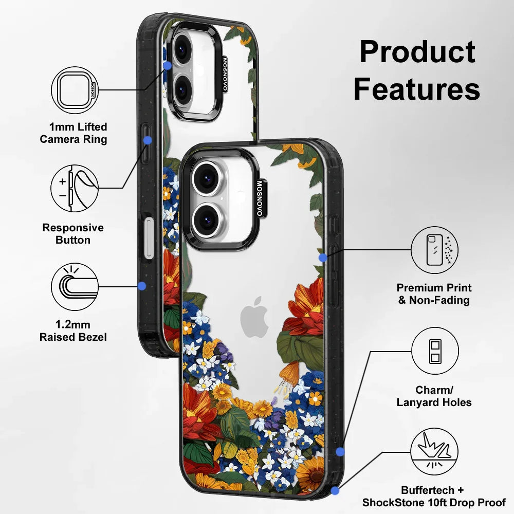 Floral Garden Phone Case - iPhone 16 Plus Case Clear Black ShockStone