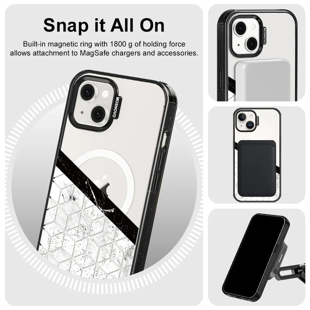 Marble Block Art Phone Case - iPhone 14 Plus Case Clear Black ShockStone With MagSafe